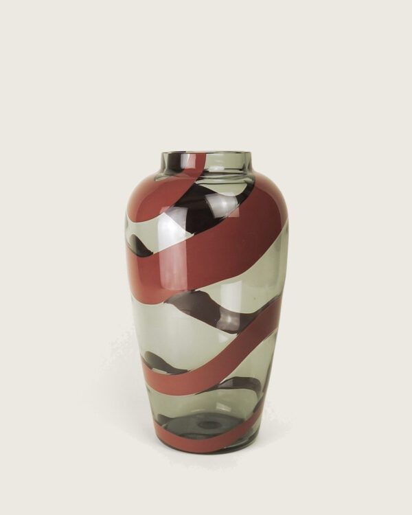 NASON MORETTI - mundgeblasene Vase Rauch/Rot